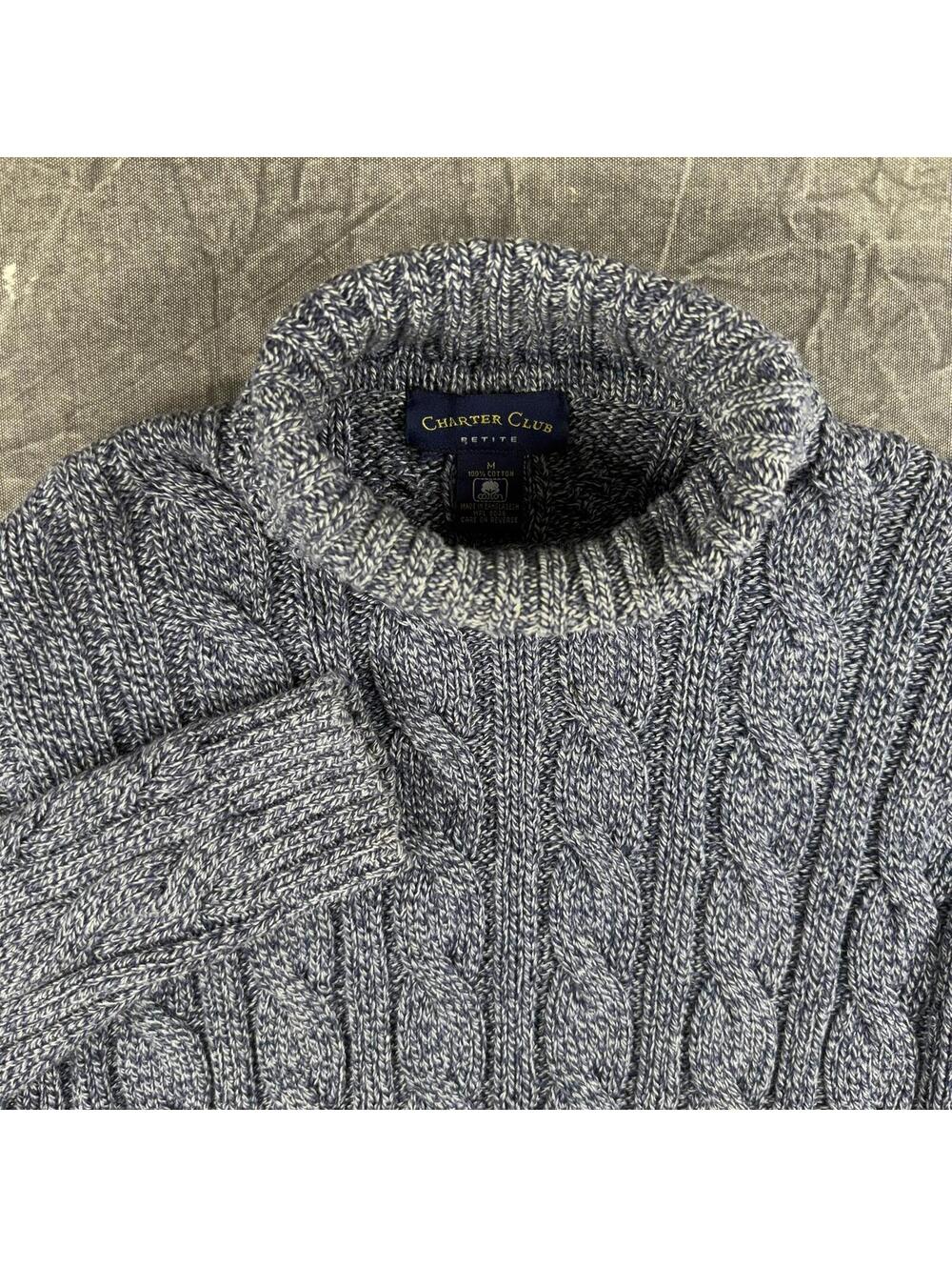 Charter Club Sweater Women's M Blue Petite Turtle Neck Knit